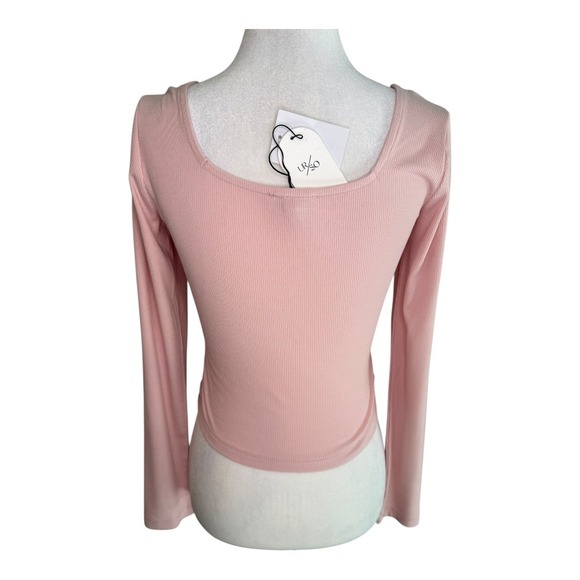 Urban Social Ribbed Square Neck Long Sleeve Top Pink Fitted Crop Top‎ Small NWT - Picture 2 of 5
